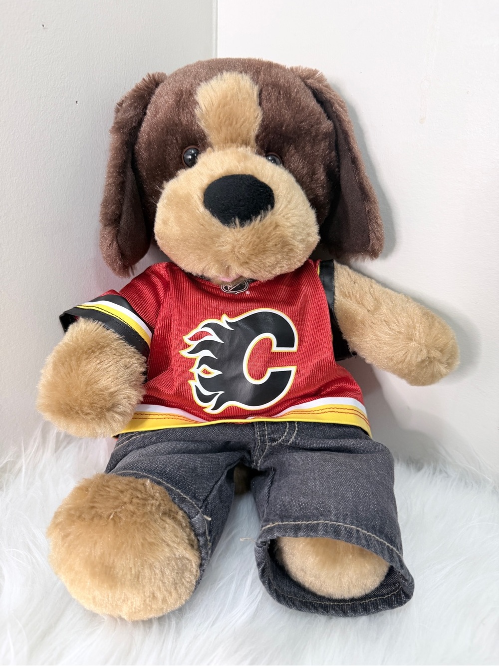 Build-A-Bear x NHL Calgary Flames Plush Dog in Red Hockey Jersey 14”